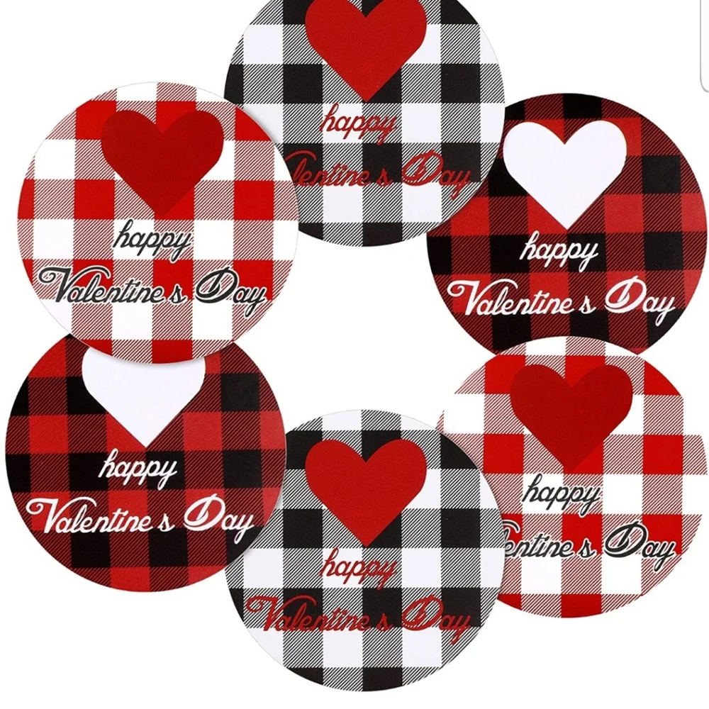 60 CT  Valentine Buffalo Plaid Colorful Heart Stickers ❤ Happy Valentine…